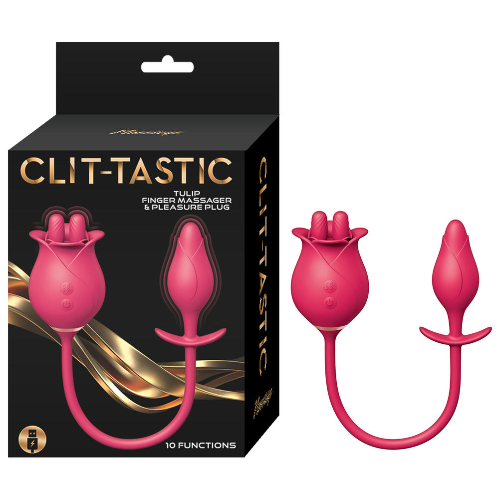 Close-up of the clittastic tulip finger massager pleasure plug set in vibrant colours.