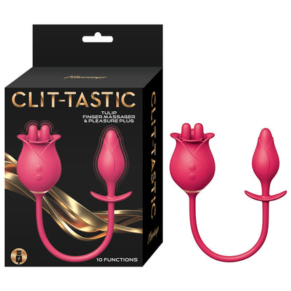 Close-up of the clittastic tulip finger massager pleasure plug set in vibrant colours.