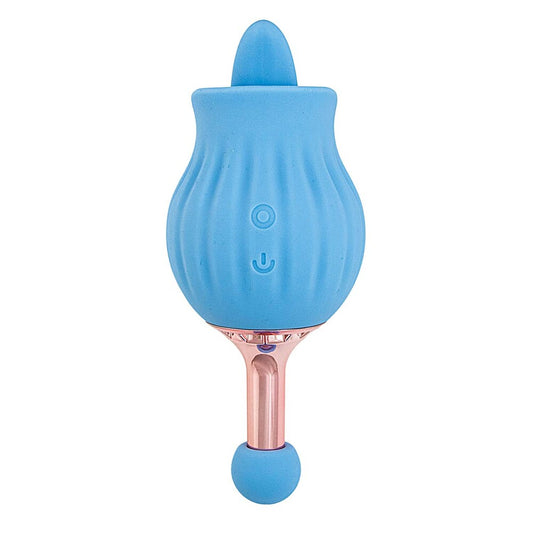 rose gold clitoral massager with a bud design for targeted stimulation, rechargeable.