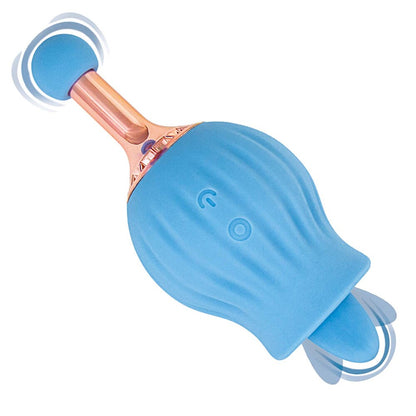 Rose gold dual massager for clitoral stimulation, rechargeable and with a smooth finish.