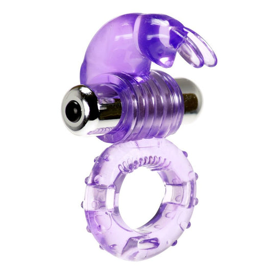 Me You Us hopping hare cock ring, purple silicone with textured detail for enhanced pleasure.