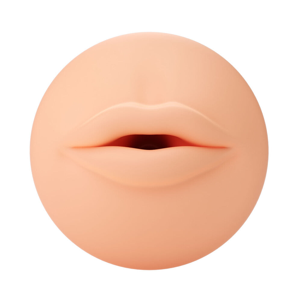 Autoblow A.I reusable mouth sleeve for vibrating masturbators, fleshy-pink silicone material.