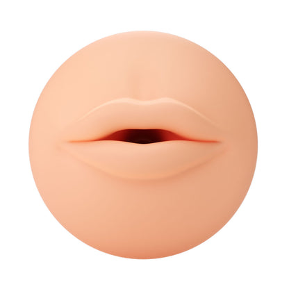 Autoblow A.I reusable mouth sleeve for vibrating masturbators, fleshy-pink silicone material.