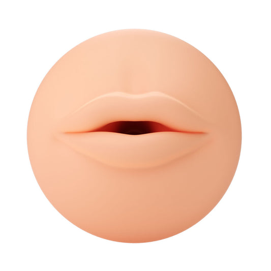 Autoblow A.I reusable mouth sleeve for vibrating masturbators, fleshy-pink silicone material.