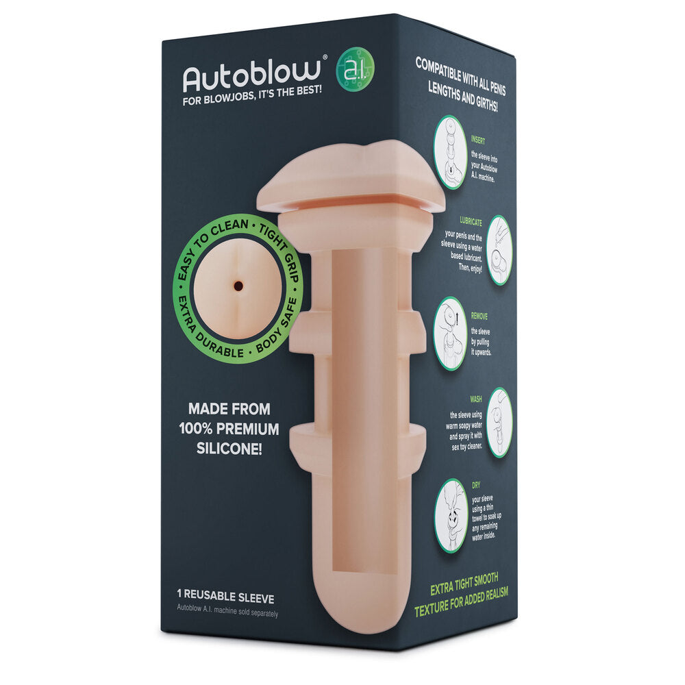 Reusable dark grey anus sleeve attachment for an autoblow a.i masturbator, textured for enhanced stimulation.