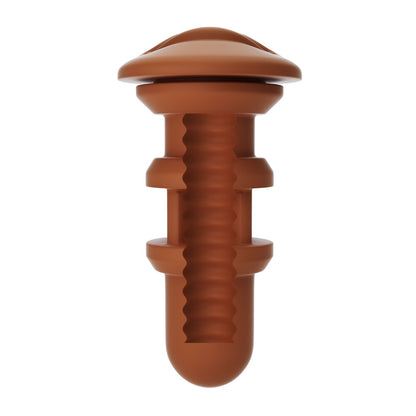 Close-up of a translucent, flesh-toned autoblow a.i. mouth sleeve, ready for use.