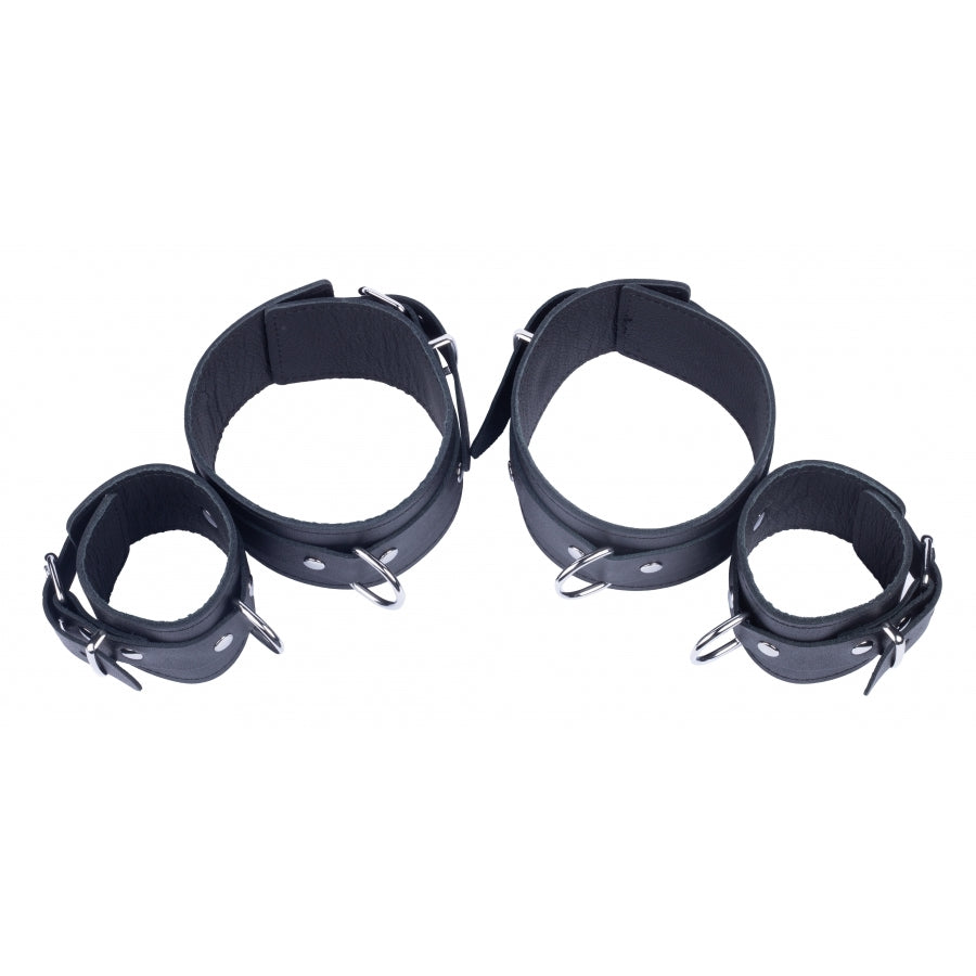 the red leather forearm shackles: restraint cuffs in scarlet leather, a bondage accessory