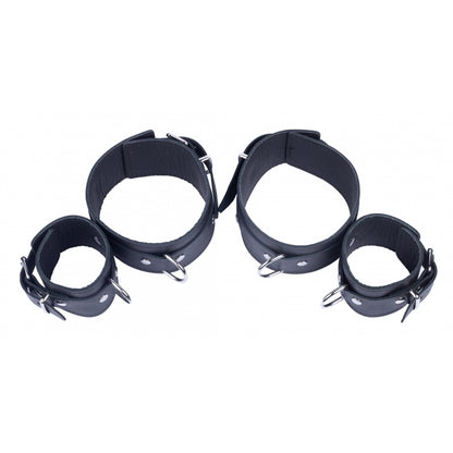 the red leather forearm shackles: restraint cuffs in scarlet leather, a bondage accessory