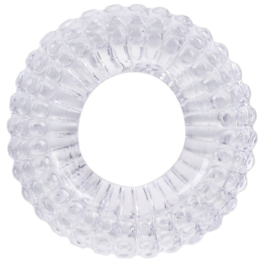 Close-up of a textured radial cock ring in a smooth, skin-safe material for enhanced pleasure.