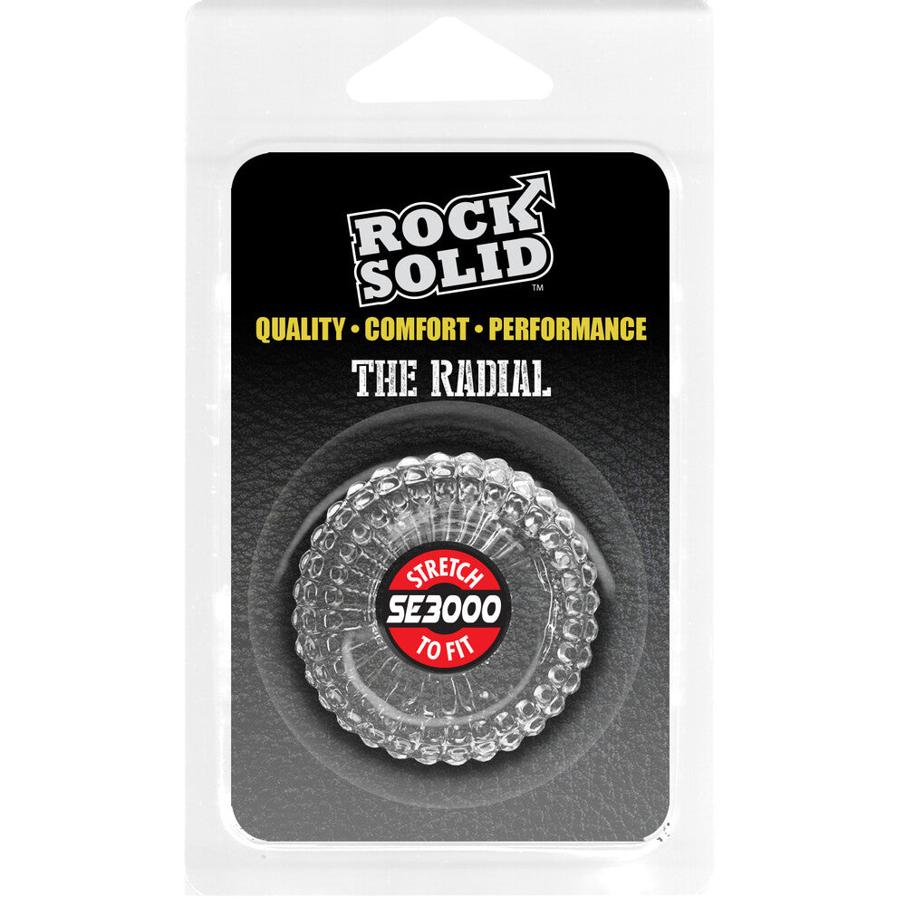 Doc Johnson rock solid radial cock ring, a grey textured love ring.