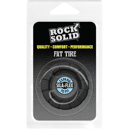 Close-up of a chunky, dark grey cock ring with a textured, robust design for pleasure.