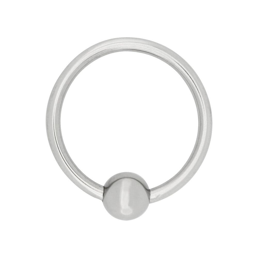 A silver coloured, 30mm steel acorn cock ring from Steel Power Tools.