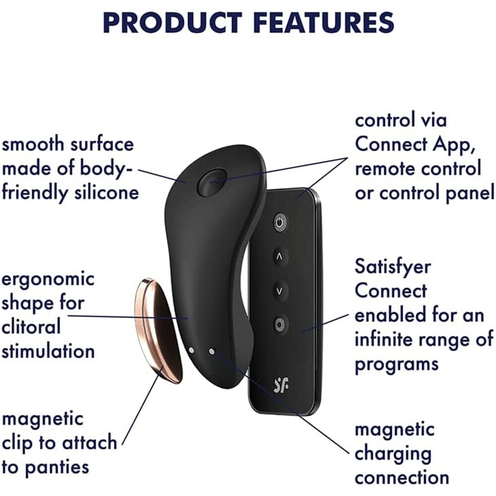A discreet, purple, panty-style vibrator from Satisfyer, designed for clitoral stimulation and hidden pleasure.