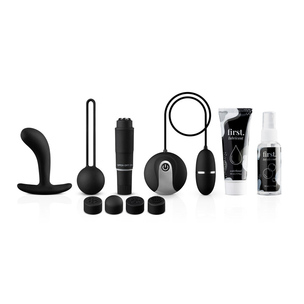 Various toy brands first self love sexperience kit featuring vibrator and lubricant.