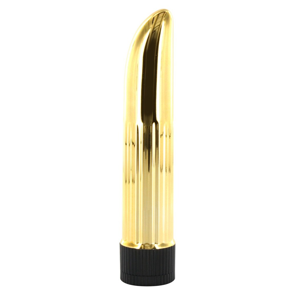 A small, golden lady finger mini vibrator by seven creations. A discreet and stylish personal massager.