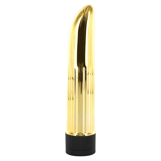 A small, golden lady finger mini vibrator by seven creations. A discreet and stylish personal massager.