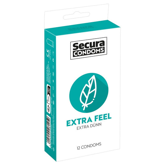 Secura Kondome condoms 12 pack 'extra feel' natural rubber regular fit for intimacy.