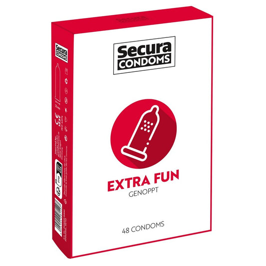 Secura Kondome 48 pack of ribbed, warming condoms for extra fun times.