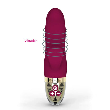 A small, egg-shaped vibrator in a shiny, smooth material, part of the mystim range.