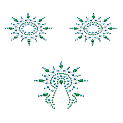 Green nipple and vagina pasties by Petits Joujoux, sparkly body jewellery for adults