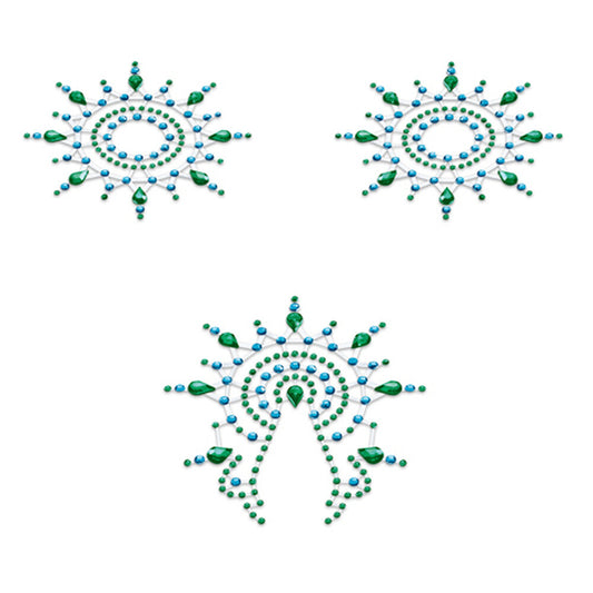 Green nipple and vagina pasties by Petits Joujoux, sparkly body jewellery for adults