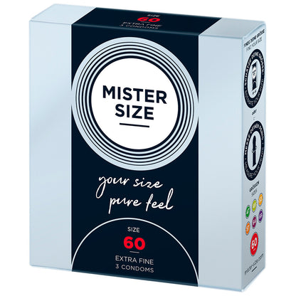 Mister Size 60mm condoms in a pack of three, for a comfortable and secure fit