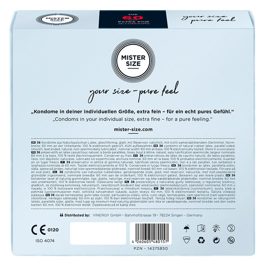 Mister Size 60mm condoms in a multipack, ideal for large or x-large sizes