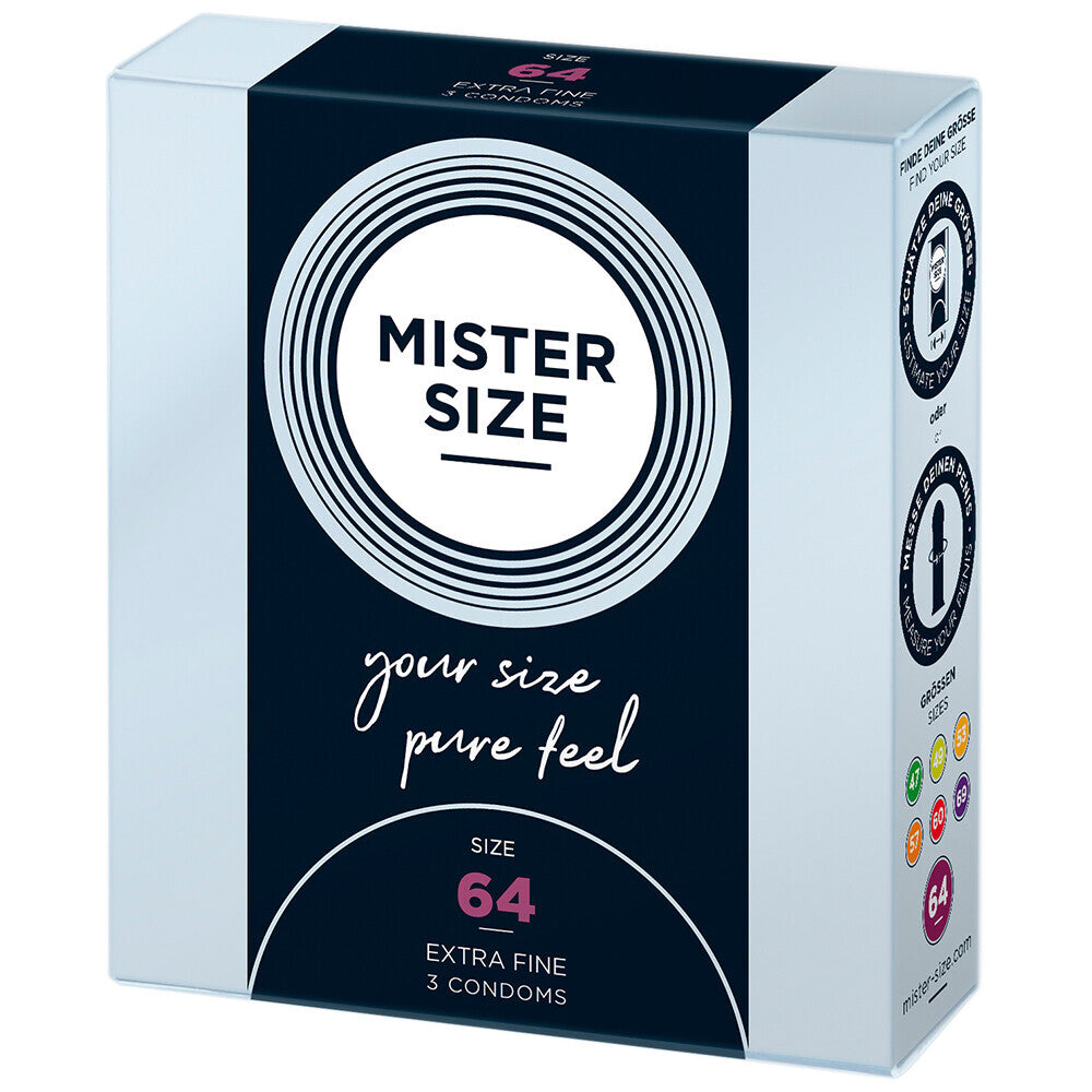 Mister Size 64mm condoms three pack for a comfortable, secure fit – large and x-large.