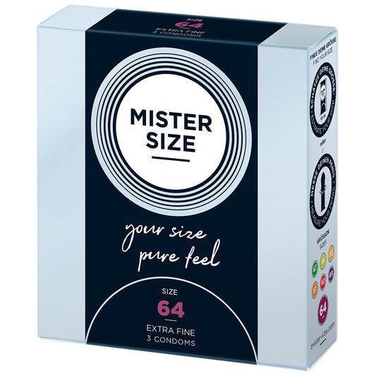 Mister Size 64mm condoms three pack for a comfortable, secure fit – large and x-large.