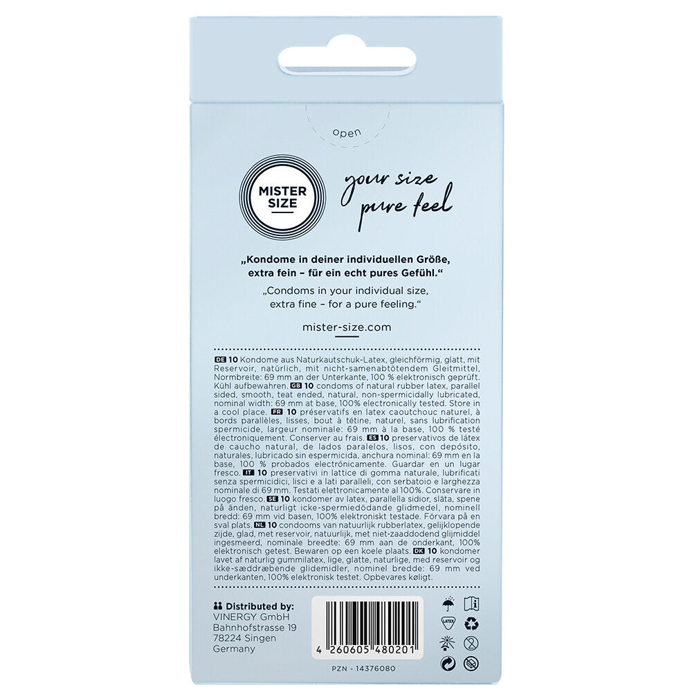 Mister Size 69mm condoms in a pack of ten, designed for a comfortable fit.