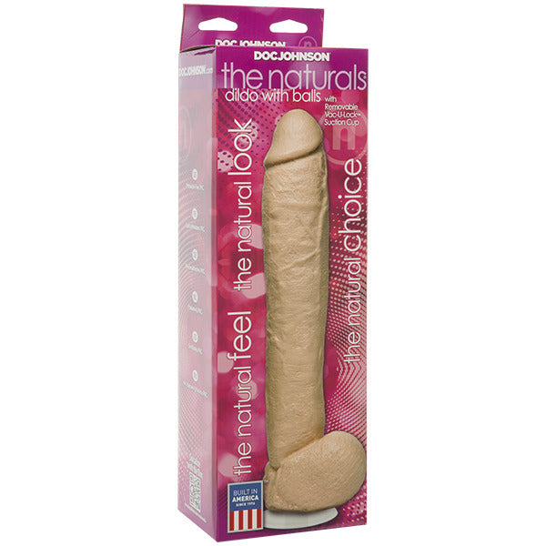 Doc Johnson Naturals 12 inch dildo with realistic balls, fleshy tone and smooth finish.