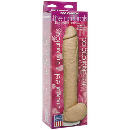 Doc Johnson Naturals 12 inch dildo with realistic balls, fleshy tone and smooth finish.