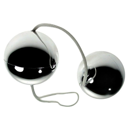 Seven Creations vibratone silver duo orgasm balls, smooth metal for internal pleasure and exploration.