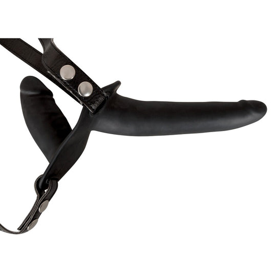 Black double ended dildo strap-on by You2Toys, perfect for couples play and shared pleasure.