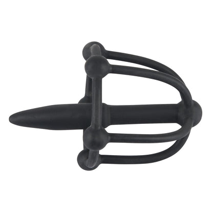 Silicone penis plug with a glans cage for cock and ball bondage play
