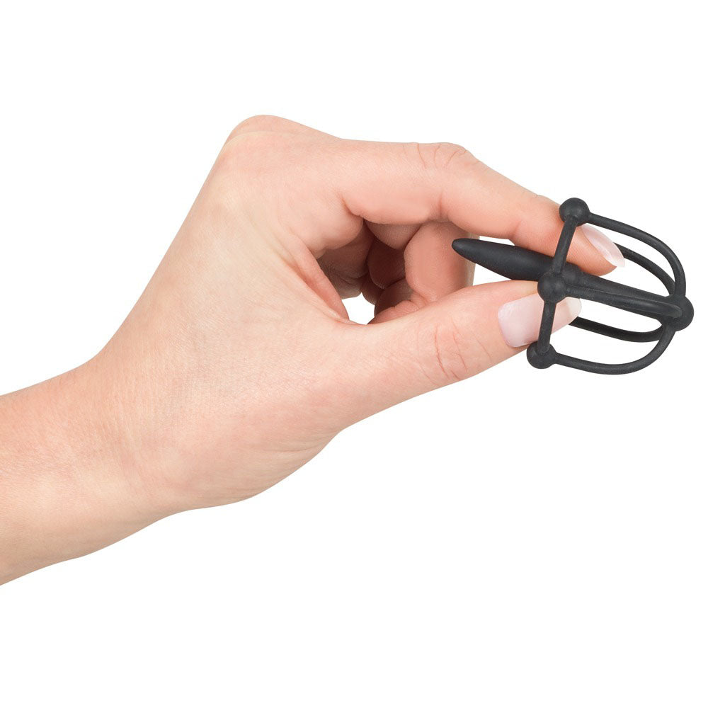 You2Toys silicone penis plug with glans cage, cock and ball bondage toy.