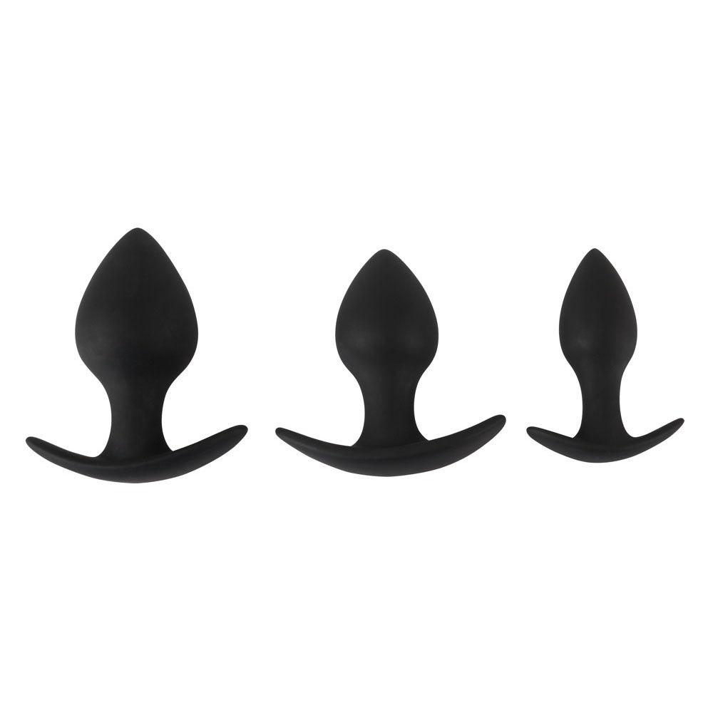 you2toys black velvet silicone three-piece anal training set with graduated sizes for exploring