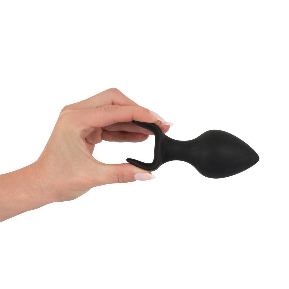 A set of three black velvet-textured silicone anal training butt plugs from You2Toys.