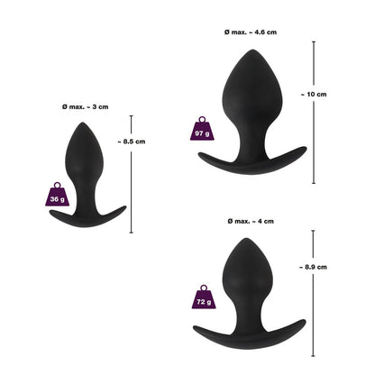 You2Toys black velvet silicone anal training set with graduated sizes of butt plugs.