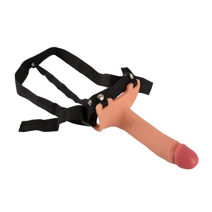 Realistic flesh-toned strap-on dildo sleeve, part of various toy brands' collection.
