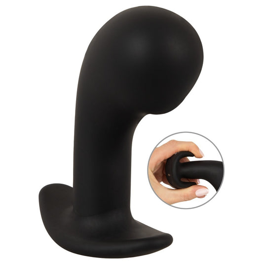 Close-up of a bulbous, smooth prostate plug in a fleshy pink colour, for prostate massage.