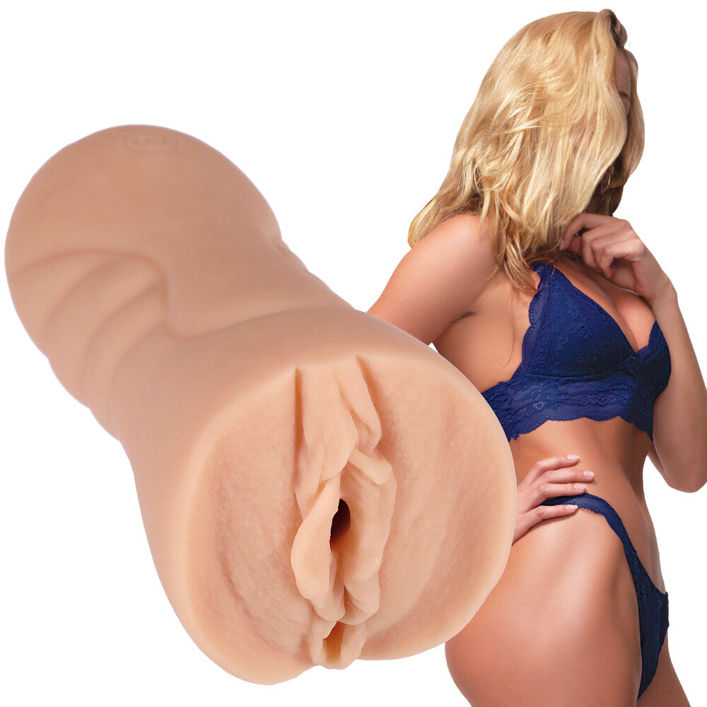 Doc Johnson Signature Strokers Leo of Leolulu pocket pussy, flesh-toned and textured masturbator for solo pleasure.