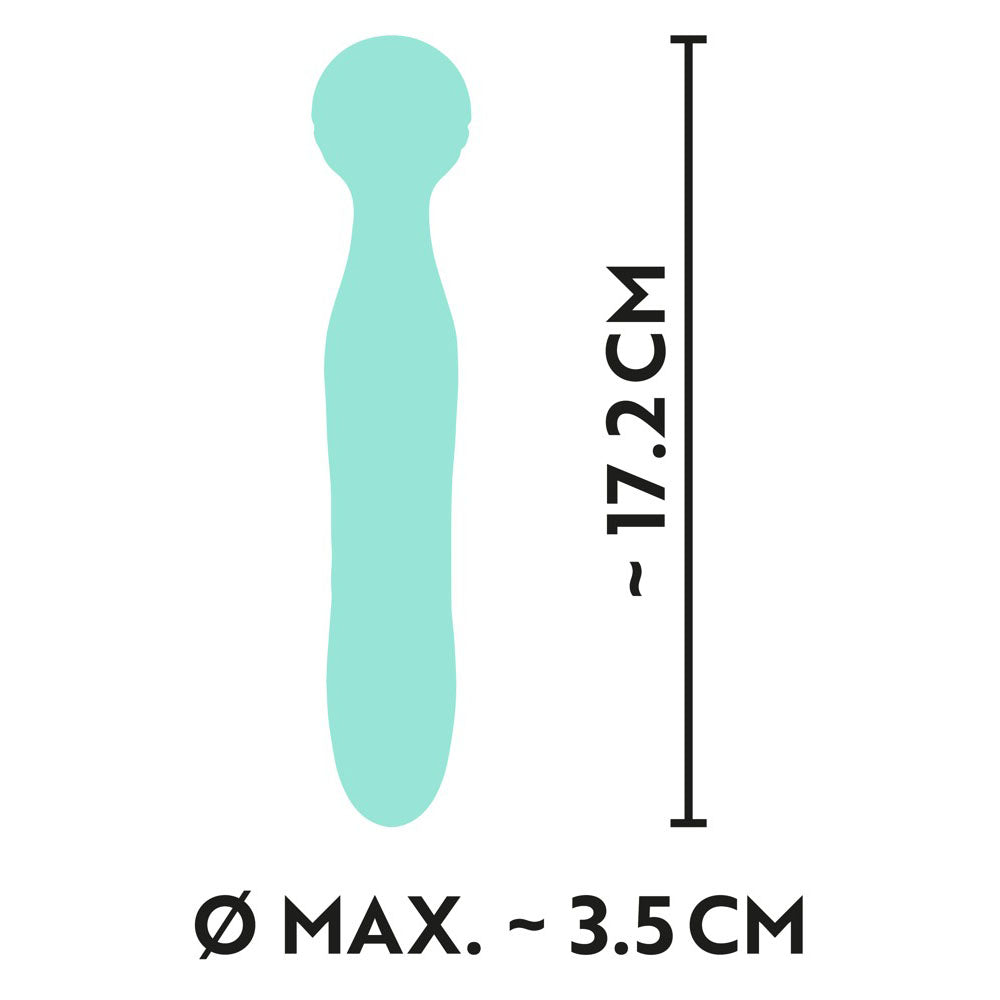 Cute, rechargeable, mini vibrator in a smooth, silk-touch green finish for personal pleasure.