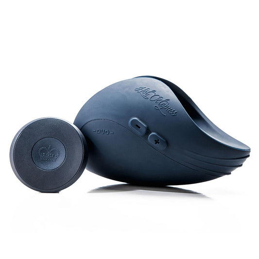 Hot Octopuss pulse duo guybrator masturbator with textured blue sleeve and vibrating pulse plate.