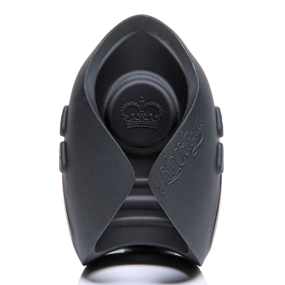 The pulse solo lux guybrator masturbator showing its textured sleeve and sleek, dark finish.