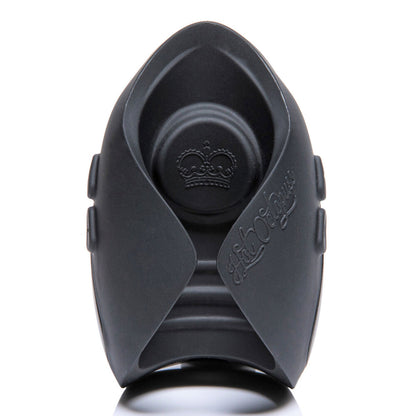 The pulse solo lux guybrator masturbator showing its textured sleeve and sleek, dark finish.