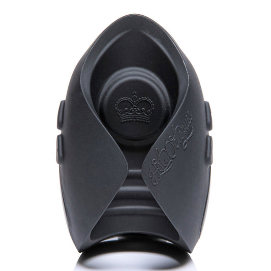 The pulse solo lux guybrator masturbator showing its textured sleeve and sleek, dark finish.
