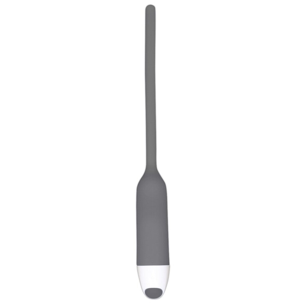 You2Toys vibrating urethral dilator, silver metal with textured bands, for male pleasure and medical use.