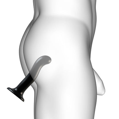Black, extra large, curved dildo designed to stimulate the prostate and g spot.