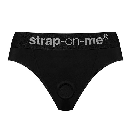 Strap-on dildo harness lingerie in black for use with a strap on, small size.